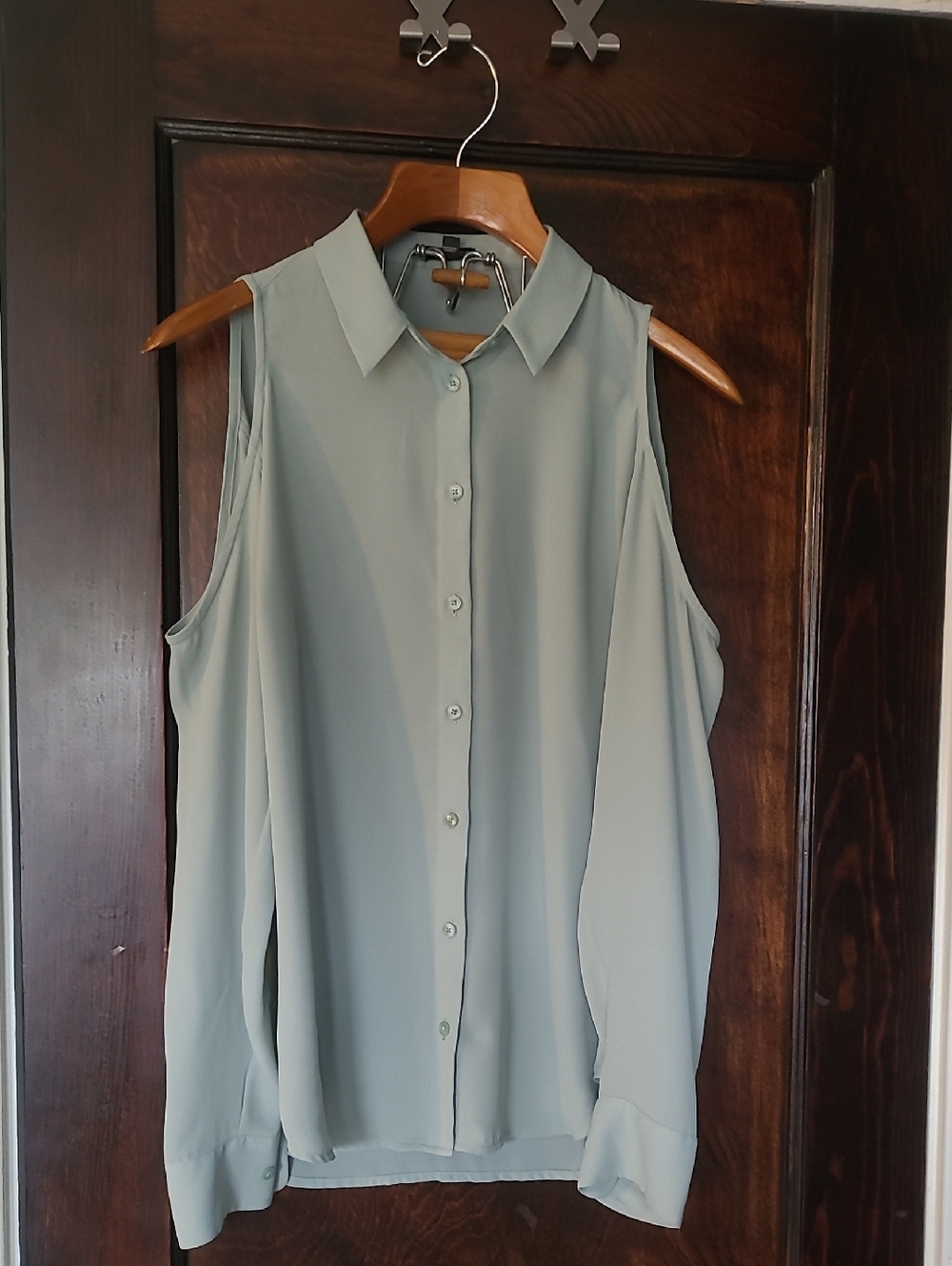 Express Sleeveless Button-Down Blouse in Sage Green